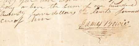 James Bowie autographed note