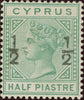 Cyprus 1882 '½' on ½pi emerald-green variety, SG23c