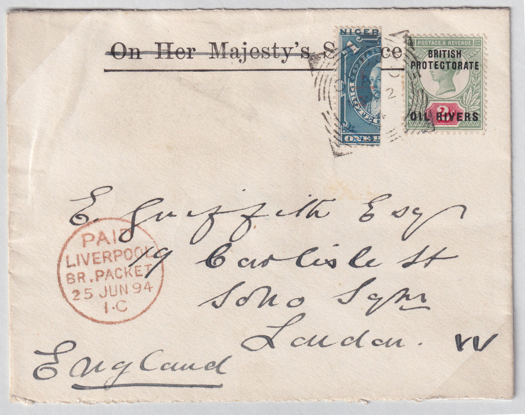 Niger Coast 1894 (MY 22) O.H.M.S. cover, SG57