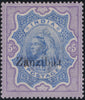 Zanzibar 1895-96 on India 5r ultramarine and violet variety, SG21k