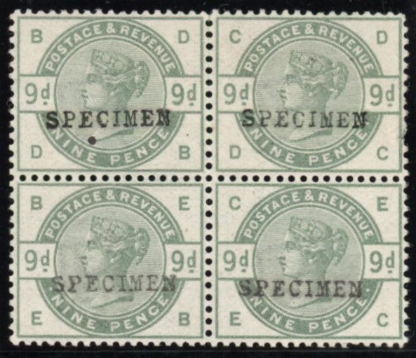 Great Britain 1883 9d dull green (watermark sideways inverted) Specimens, SG199var