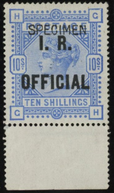 Great Britain 1890 10s ultramarine (I.R. Official) Specimen, SGO10s