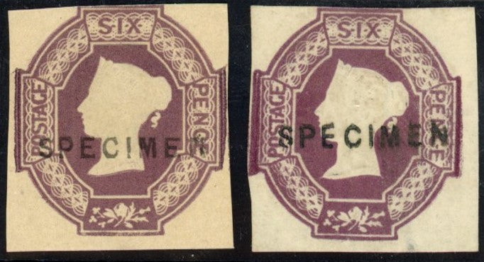 Great Britain 1854 6d mauve and 6d purple Embossed Specimens, SG58/60var