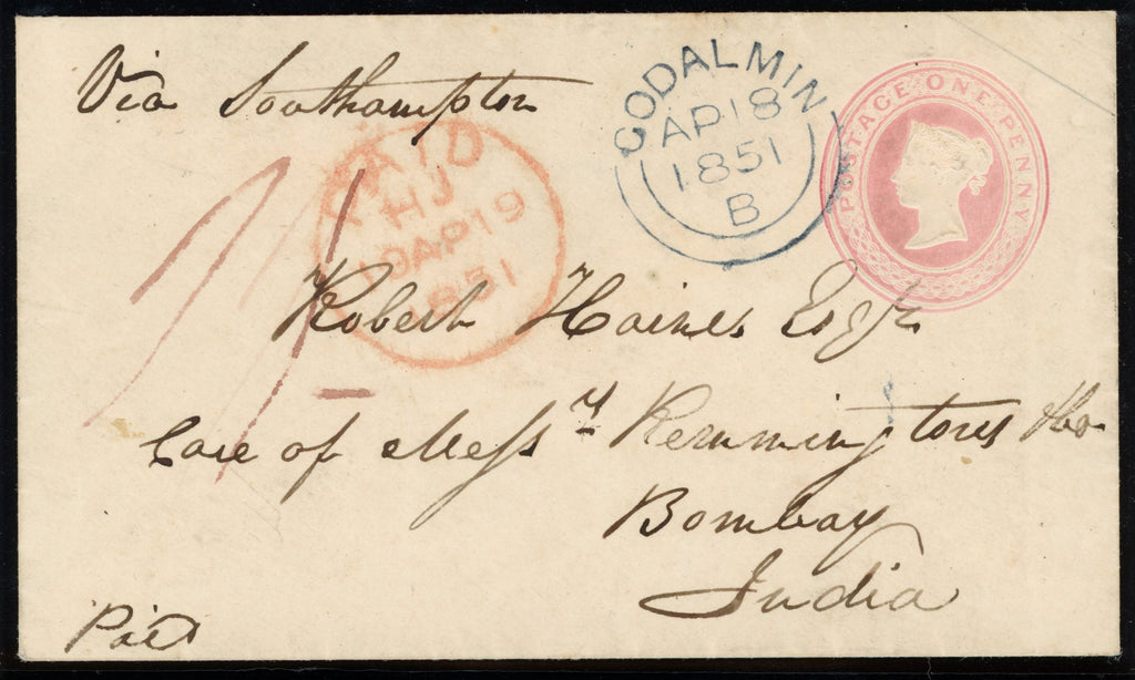 Great Britain 1851 Overseas mail to India