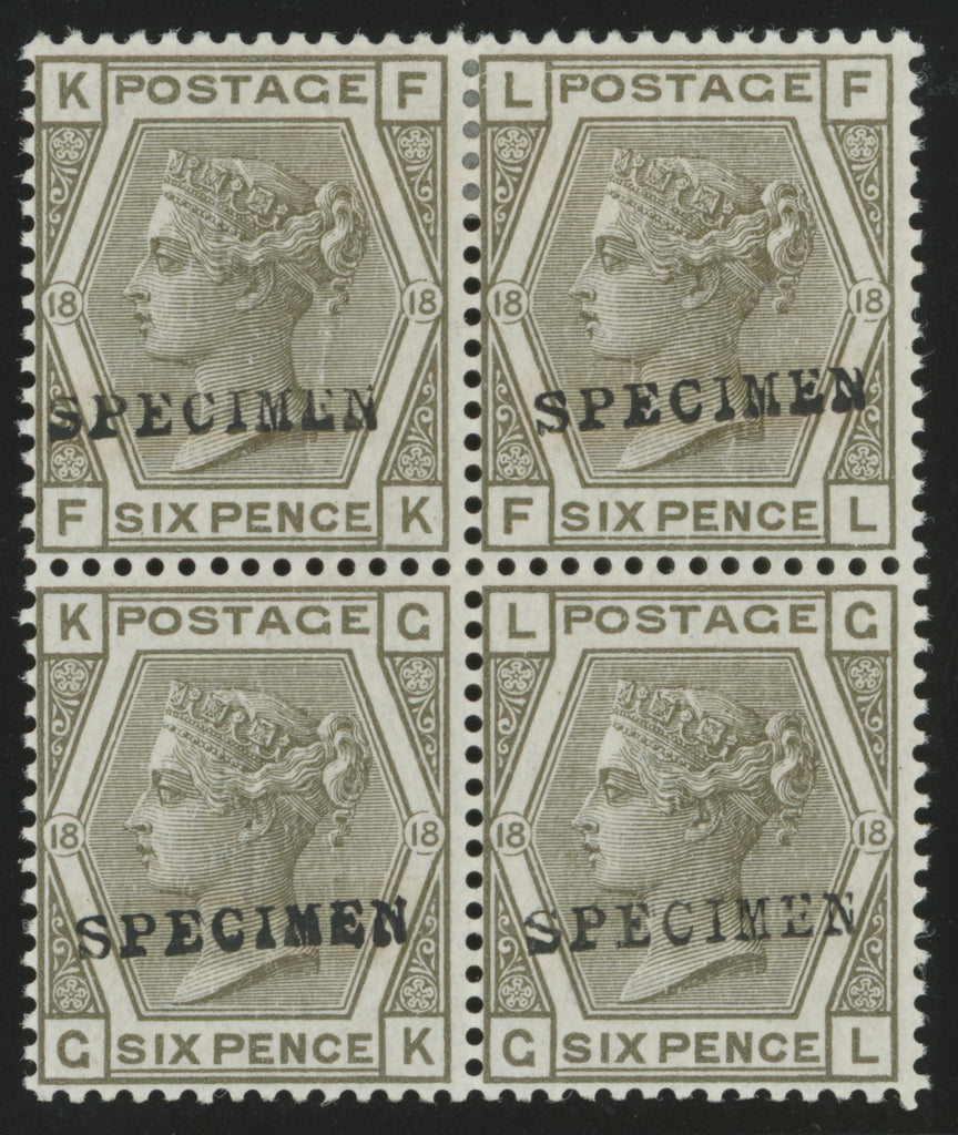 Great Britain 1882 6d grey Plate 18 Specimens, SG161s