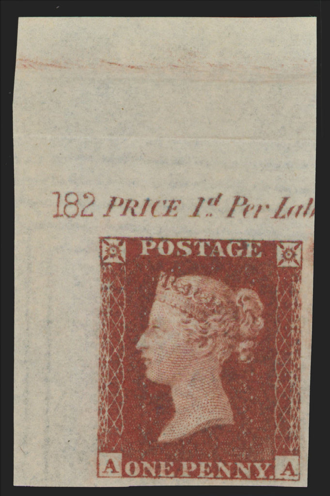 Great Britain 1854 1d red brown Plate 182 imprimatur, SG17var