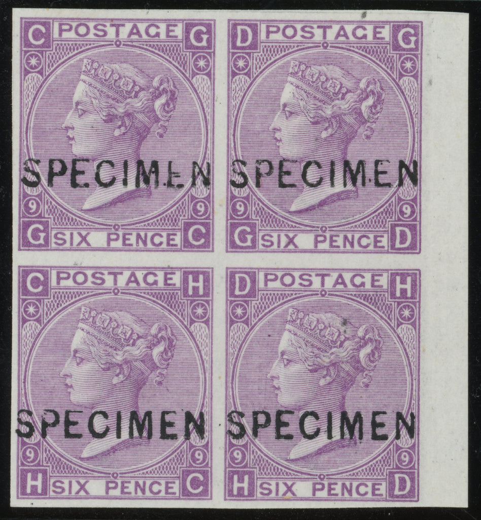 Great Britain 1870 6d mauve Plate 9 Specimens, SG109var