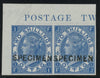 Great Britain 1867 2s dull blue Plate 1 Specimen, SG118var