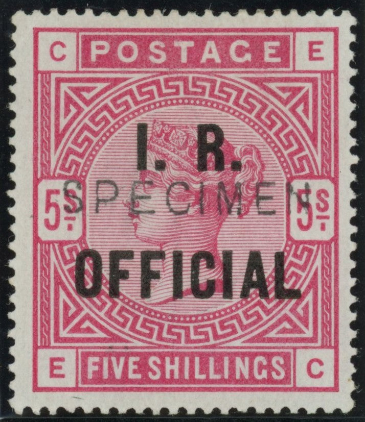 Great Britain 1890 5s rose (I.R. Official) Specimen, SGO9s