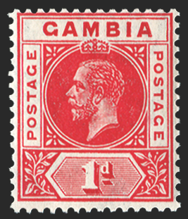 GAMBIA 1921-22 1d carmine-red variety, SG109x