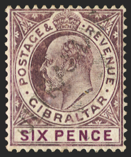 GIBRALTAR 1906-12 6d dull and bright purple Specimen, SG70