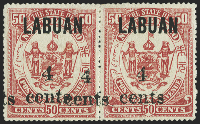 NORTH BORNEO LABUAN 1904 4c on 50c maroon error, SG136a