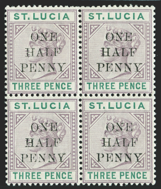 ST LUCIA 1891-92 ½d on 3d dull mauve and green, SG56