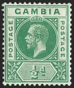 GAMBIA 1912-22  ½d green, variety, SG86c