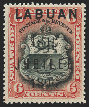 NORTH BORNEO LABUAN 1896 Jubilee 6c black and brown-lake, SG87