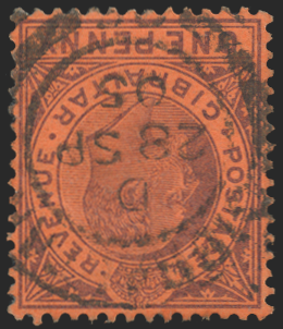 Gibraltar 1904-08 1d dull purple/red variety, SG57bw