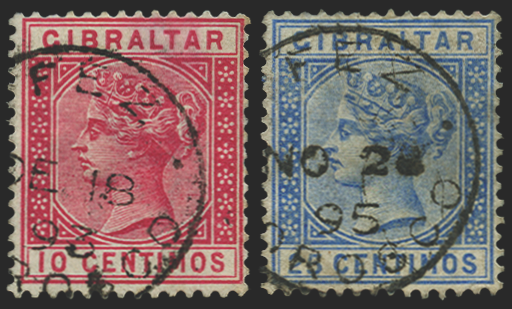 Morocco Agencies Gibraltar 1889-96 10c carmine, 25c ultramarine, SGZ32, 35