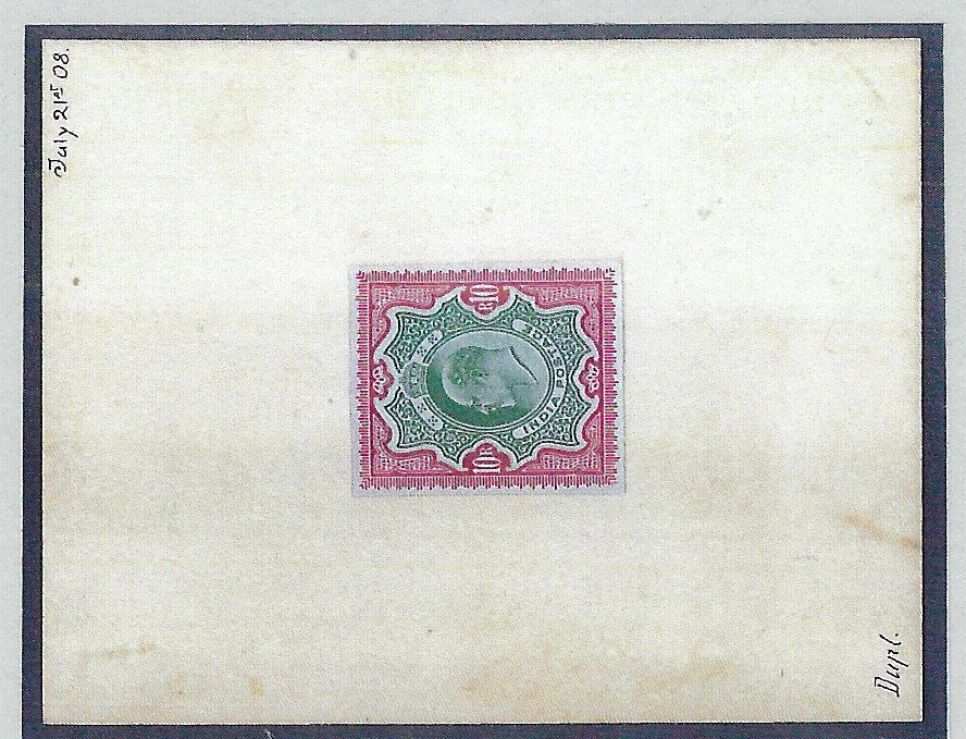 India 1908 (July 21st) composite stamp-size artist's essay for the 1902-11 KEVII 10r (issued in 1909) SG144