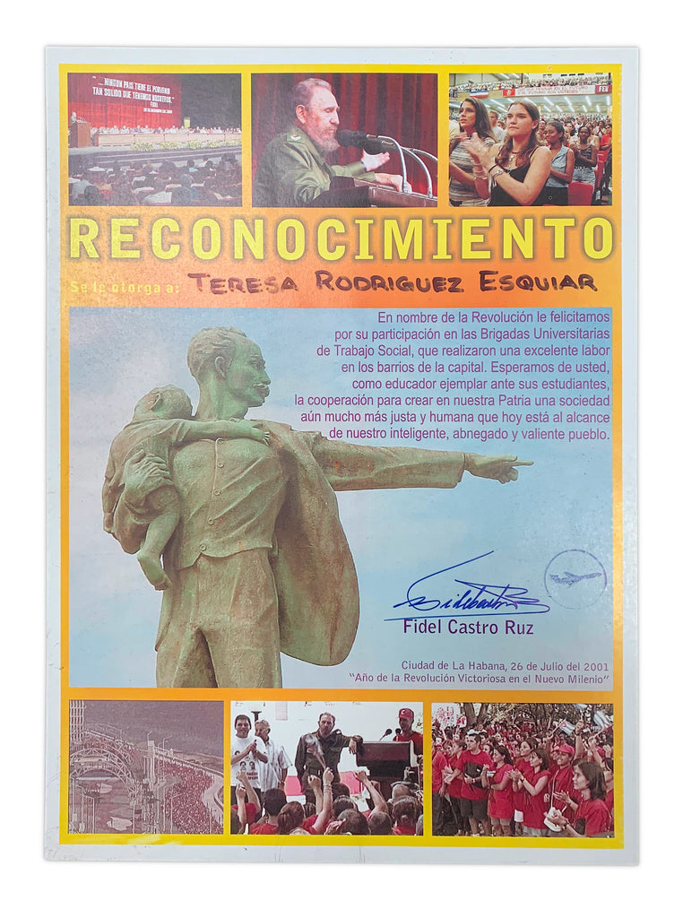 Fidel Castro signed certificate poster