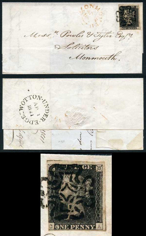 Great Britain 1840 1d black Wotton Under Edge cover. SG2